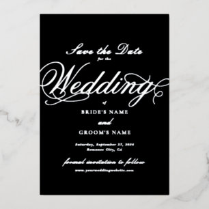 Invitation En Aluminium Vrai mariage à feuille d'argent noir Save the Date