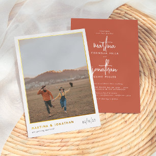 Invitation En Aluminium Vrai Minimaliste Bohème Terracotta Photo Mariage F