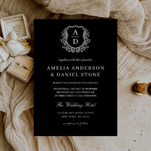 Invitation En Aluminium Vrai Monogramme de Couronne Feuillue en Feuille d'
