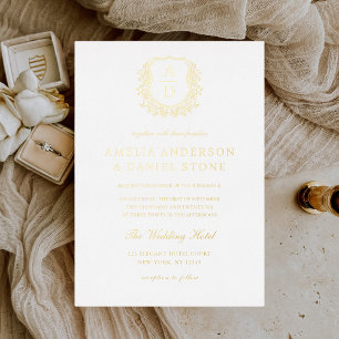 Invitation En Aluminium Vrai Monogramme de Mariage à Feuilles en Feuille d
