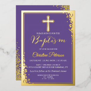 Invitation En Aluminium Vrai Or Paillettes Lavande Violet Baptême