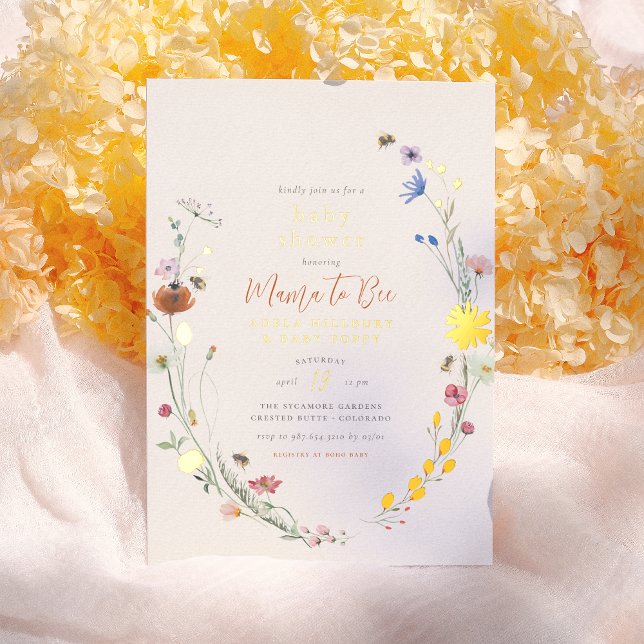 Invitation En Aluminium Vraiment Foil Mama à être Fleur sauvage Baby showe (Créateur téléchargé)