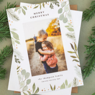 Invitation En Aluminium Watercolor Merry Christmas Photo Card Real Foil