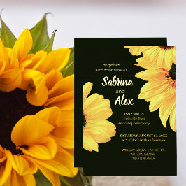 Invitation En Aluminium Watercolor Sunflowers Minimalist Dark Floral