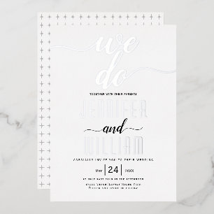 Invitation En Aluminium "We do" script calligraphie mariage argent réel