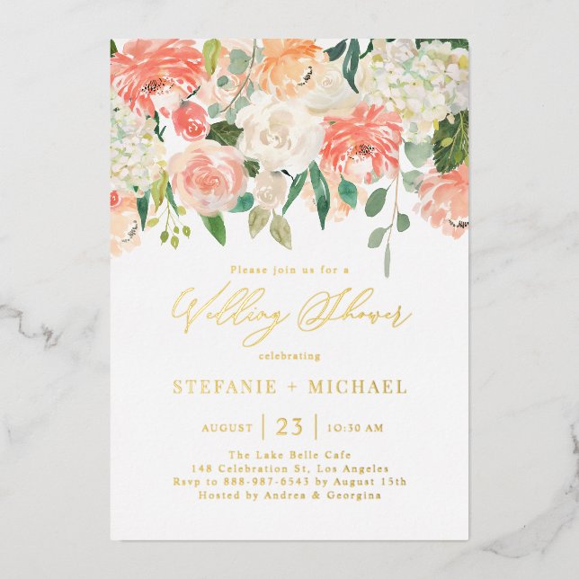 Invitation En Aluminium Wedding shower d'aquarelle de pêche et d'ivoire (Recto)