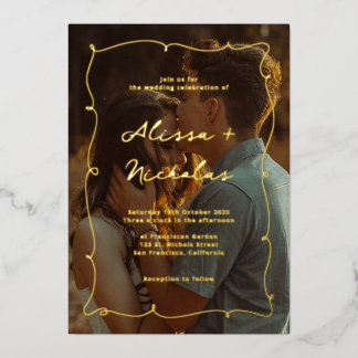Invitation En Aluminium Whimsical Elegant Black & Gold Photo Wedding