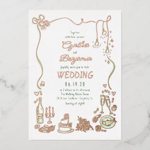 Invitation En Aluminium Whimsical Funky Main tiré Doodles Mariage