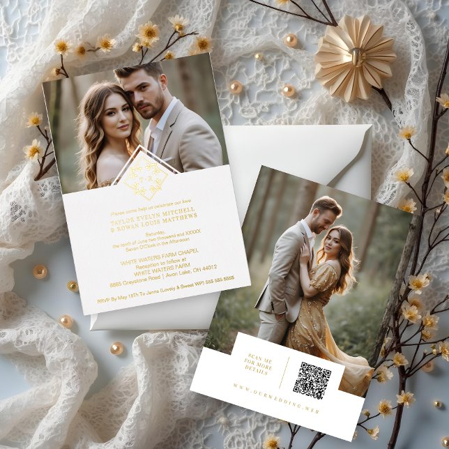 Invitation En Aluminium White Exquisite Simple Wedding Botanical Monogram (White Exquisite Minimalist Wedding Design Botanical Monogram and Initials)