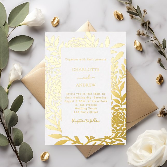 Invitation En Aluminium White gold botanical luxury wedding (Créateur téléchargé)