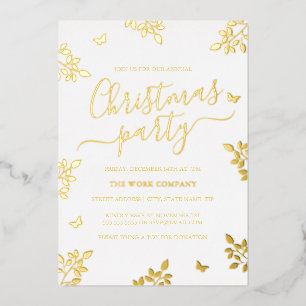 Invitation En Aluminium White Gold Leaf Fête de Noël d'entreprise