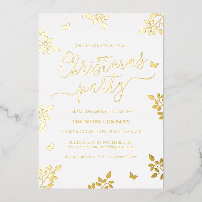 Invitation En Aluminium White Gold Leaf Fête de Noël d'entreprise (Recto)