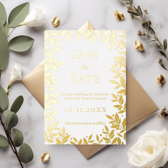 Invitation En Aluminium White gold wedding Save the Date foil card (Créateur téléchargé)