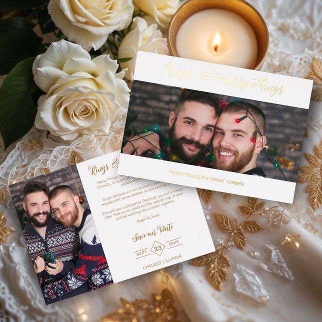 Invitation En Aluminium White Luxury Holiday Mariage 2 Photos Noël (White Luxurious Holiday Wedding 2 Photos Save the Dates Cards as Christmas Cards.)