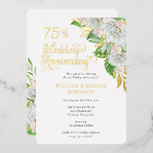 Invitation En Aluminium White Rose Orchid 75e fête Mariage
