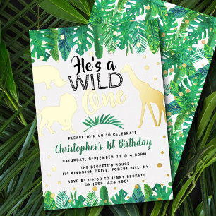 Invitation En Aluminium Wild One Jungle Safari Boys 1er Anniversaire Réel