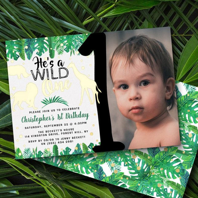 Invitation En Aluminium Wild One Jungle Safari Garçons 1er anniversaire Ph (Créateur téléchargé)