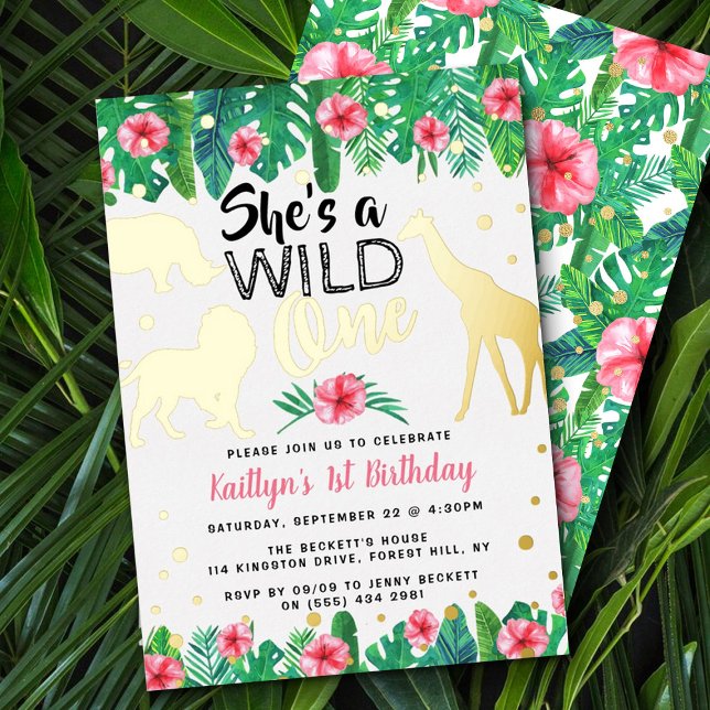 Invitation En Aluminium Wild One Jungle Safari Girls 1er anniversaire Real (Créateur téléchargé)