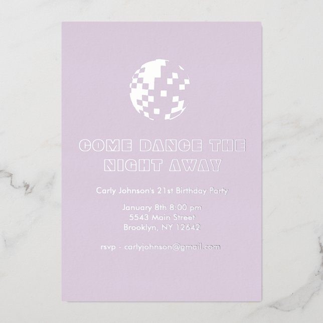Invitation En Aluminium Y2K Metallic Silver Purple Disco 21e anniversaire (Recto)