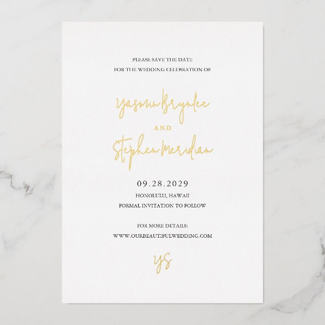 Invitation En Aluminium Yasmin Modern mariage élégant Enregistrer la date (Recto)