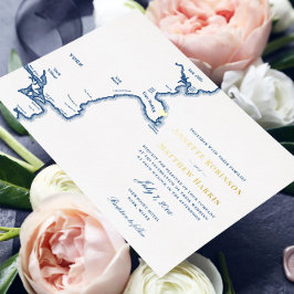 Invitation En Aluminium York Maine Mariage Marine et Gold