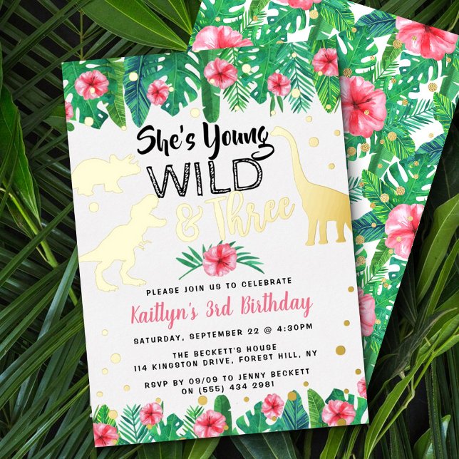 Invitation En Aluminium Young Wild & Three Dinosaur Girls 3e anniversaire (Créateur téléchargé)