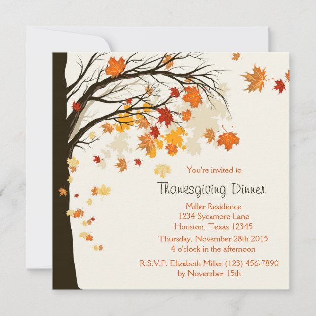 Invitation en baisse de dîner de thanksgiving de (Devant)