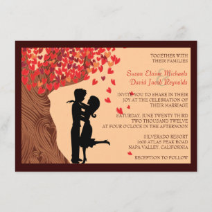 Invitation en baisse de mariage de chêne de coeurs