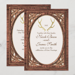 Invitation en bois à deux tons avec bois de cerf e