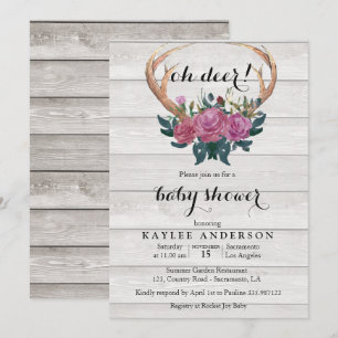 Invitation en bois blanche de baby shower d'Antler