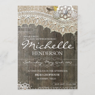 Invitation en bois de baby shower de dentelle