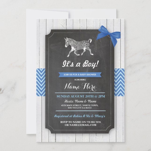 Invitation en bois de baby shower de zèbre de (Devant)