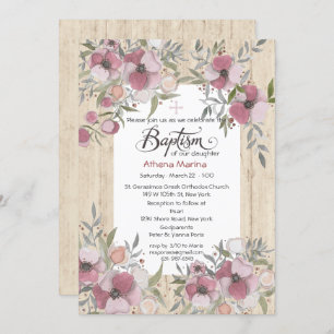 Invitation en bois de baptême d'Athéna