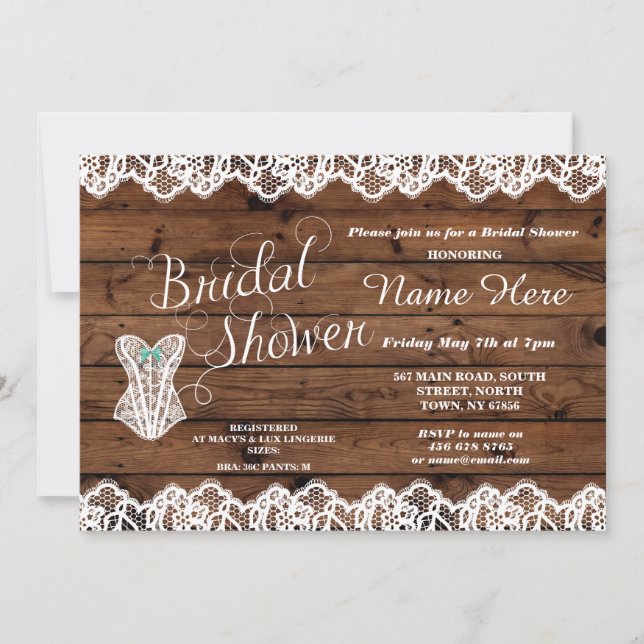 Invitation en bois de corset de dentelle de Fête (Devant)