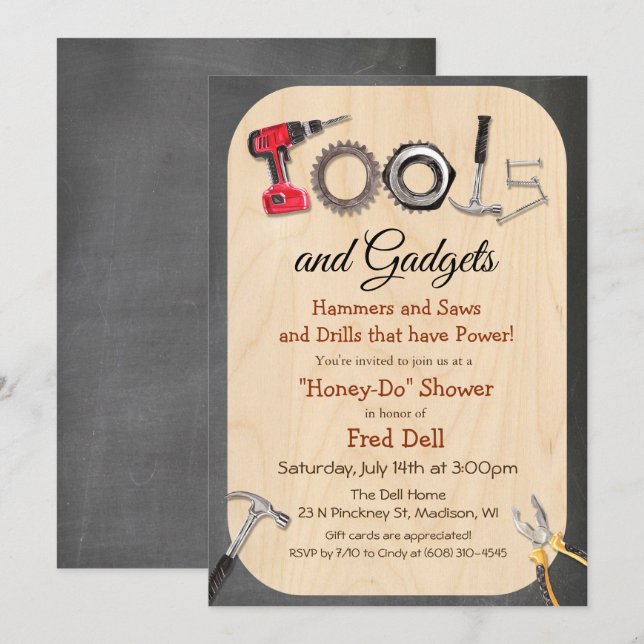 Invitation en bois de craie pour fête prénuptiale  (Devant / Derrière)