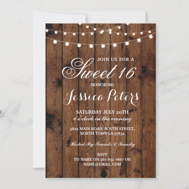 Invitation en bois floral de lumières de partie (Devant)