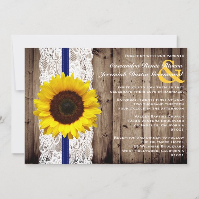 Invitation En bois rustique et dentelle avec le mariage de (Devant)