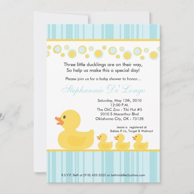 invitation en caoutchouc de baby shower de canard (Devant)
