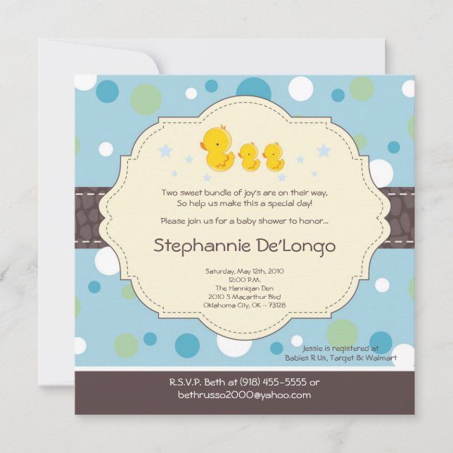 invitation en caoutchouc de baby shower de canard (Devant)