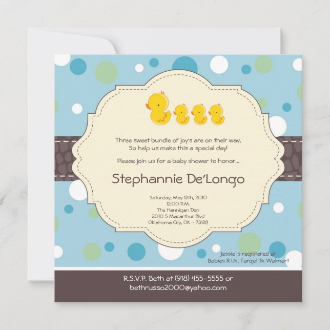 invitation en caoutchouc de baby shower de canard (Devant)