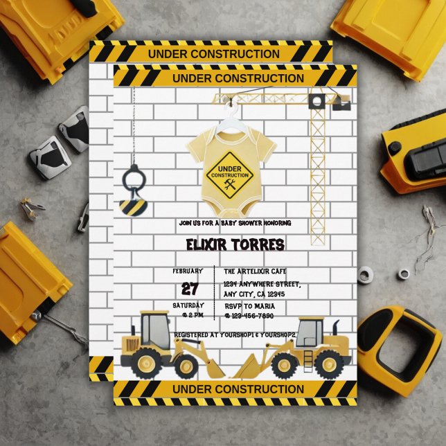 Invitation En construction Baby shower de vêtements pour bébé (Créateur téléchargé)