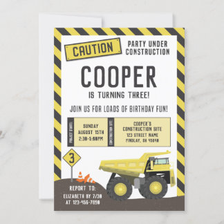 Invitation En construction Camion de vidange Anniversaire Que