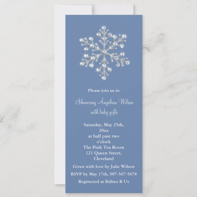 Invitation en cristal de baby shower de flocon de (Devant)