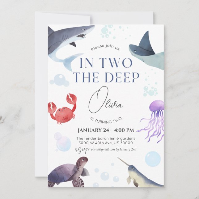 Invitation En deux, profond, océan, sous l'eau 2e anniversair (Devant)