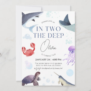 Invitation En deux, profond, océan, sous l'eau 2e anniversair