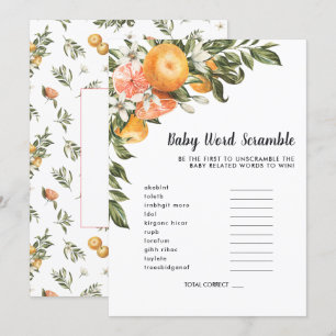 Invitation En floraison   Baby shower Word Scramble Game Card
