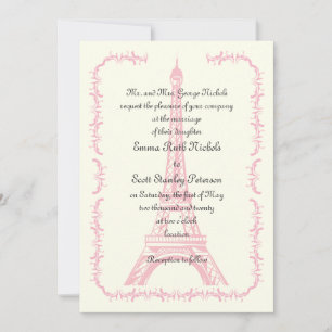 Invitation en ivoire Tour Eiffel mariage Paris ros