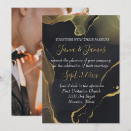 invitation en marbre noir et or