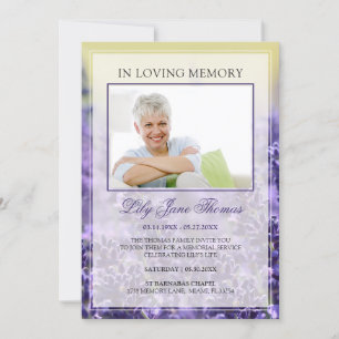 Invitation En Mémoire d'amour Élégante Lavande Photo funérair