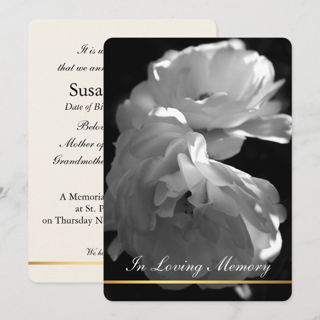 Invitation En mémoire d'amour Service funéraire Rose (Devant / Derrière)